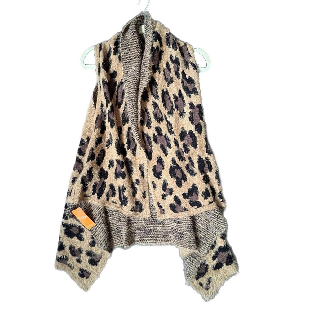 LOF Love Of Fashion Leopard Print Knit Vest Brown Black Draped Large
